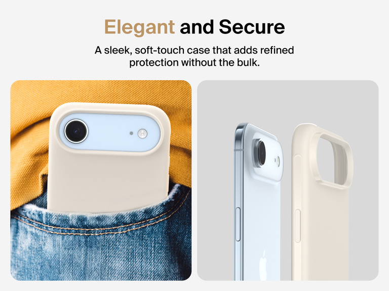 Belkin ScreenForce Protect Series Case for iPhone 17 featuring touch-sensitive camera button and layered design for magnetic precision and durable protection.