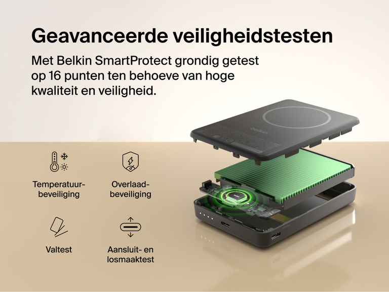 Slim Magnetic Power Bank 10K with Qi2 internal components exposed highlighting thermal control and safety protection features