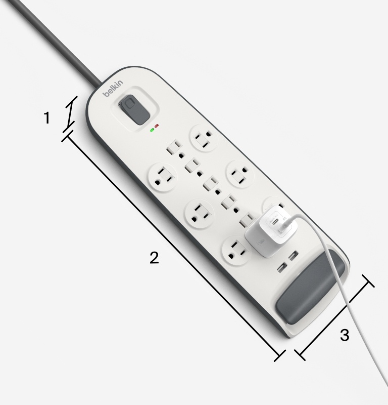 Belkin Surge Protector Power Strip w/ 12 AC Multiple Outlets, 2 USB Ports, & 6ft Long Flat Plug Extension Cord for Home, Office, Travel, Computer Desktop & Phone Charger - 3,996 Joules of Protection 