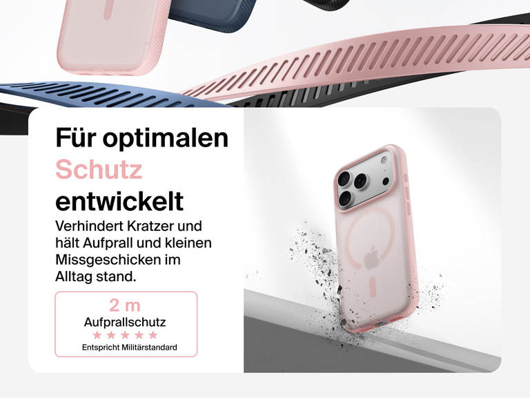 Belkin SheerForce Grip Series Case for iPhone 17 shown with textured grip and impact protection against drops.