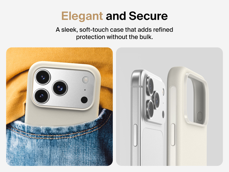 Belkin ScreenForce Protect Series Case for iPhone 17 featuring touch-sensitive camera button and layered design for magnetic precision and durable protection.