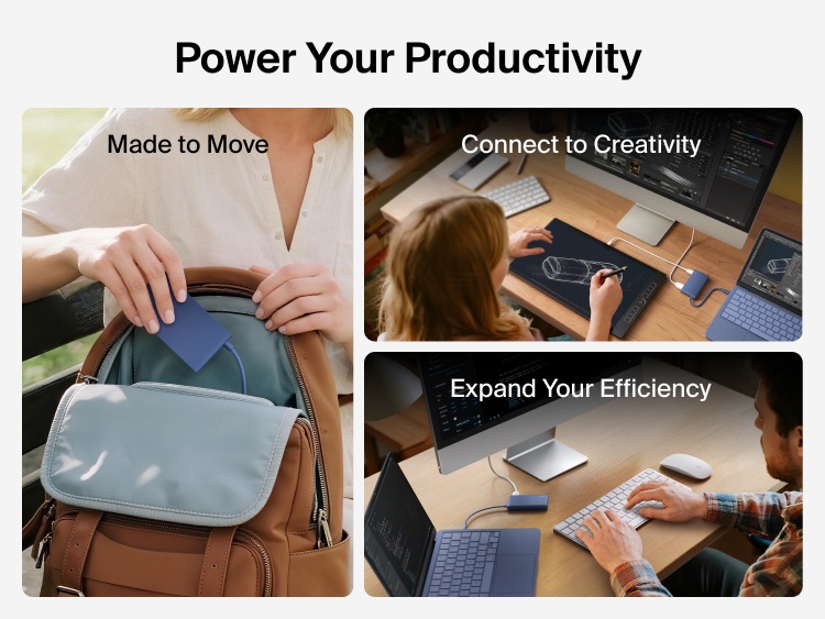 Belkin Connect 5-Port USB-C Hub with Dual USB-C Ports enhances productivity for work and creativity, with a slim portable design for easy travel.