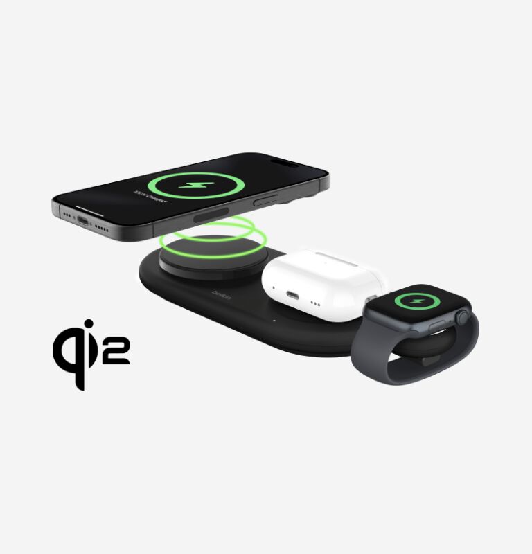Qi2対応3-in-1マグネット式ワイヤレス充電スタンド（15W） | ベルキン