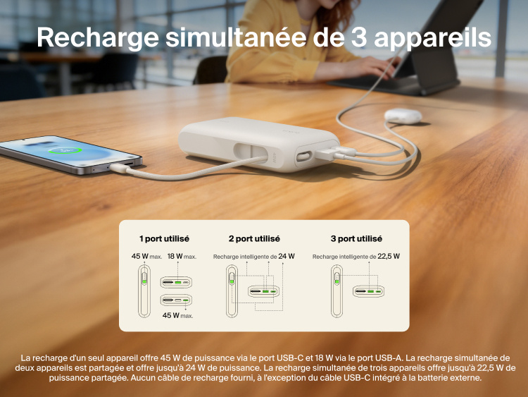 Belkin UltraCharge 10K power bank with integrated USB-C cable and digital display charging up to three devices simultaneously with smart power sharing