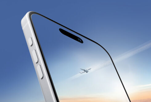 Close-up of a smartphone with a clear screen protector, reflecting a sky with an airplane flying overhead, symbolizing clarity and transparency. Close-up of a smartphone with a clear screen protector, reflecting a sky with an airplane flying overhead, symbolizing clarity and transparency.