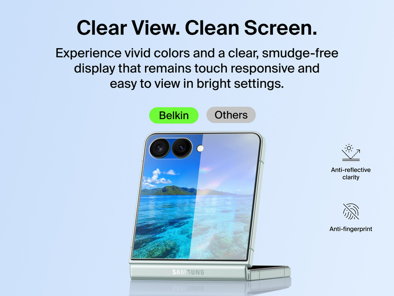 Belkin Titan SmartShield Anti-Reflective Screen Protector for Samsung Galaxy Z 8 provides crystal-clear viewing with anti-glare and anti-fingerprint protection.