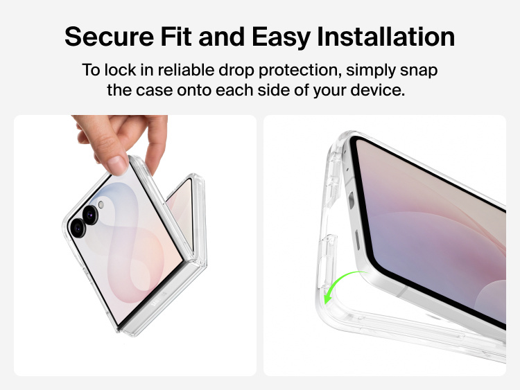 Belkin Clear Series Case for Samsung Galaxy Z Flip8 features a secure snap-on fit for easy installation and reliable drop protection.