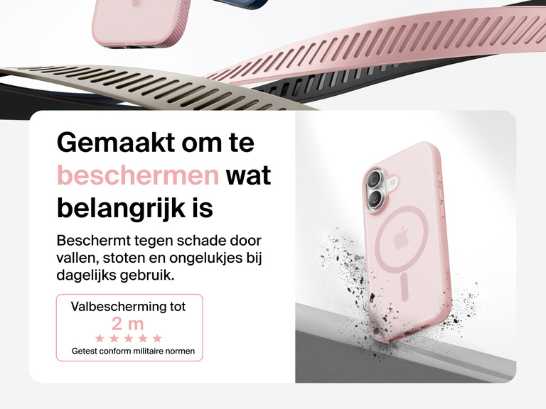 Belkin SheerForce Grip Series Case for iPhone 17 shown with textured grip and impact protection against drops.