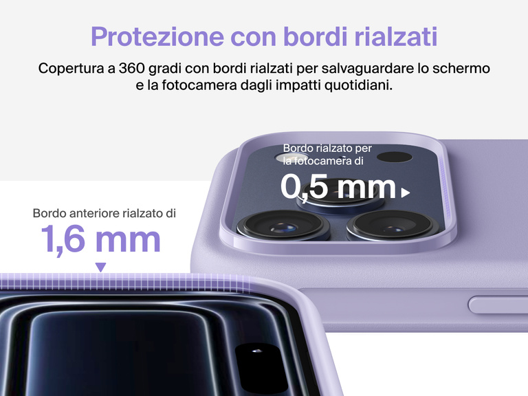Immagine della custodia Belkin SheerForce Protect Series per iPhone 17 con design dei bordi rialzati e protezione dalle cadute di grado militare (fino a 4 metri).