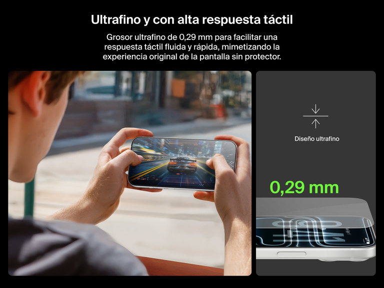 Belkin ScreenForce UltraGlass 2 Screen Protector is ultra-thin at 0.29mm for smooth touch response and a natural screen feel.
