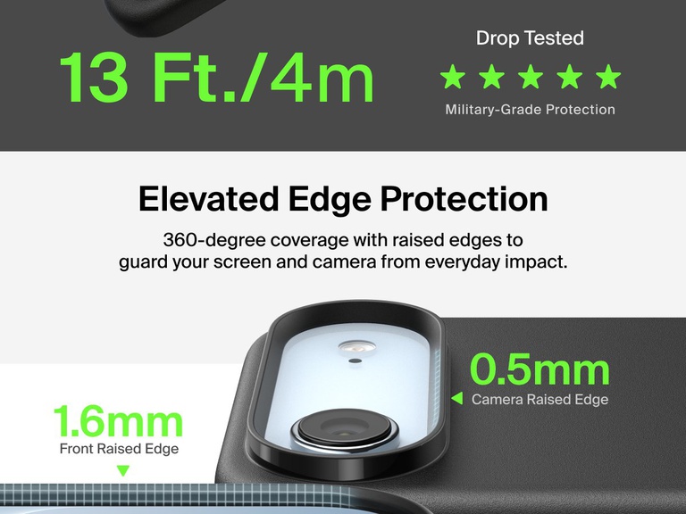 Belkin ScreenForce Protect Series Case for iPhone 17 with elevated edge design and military-grade drop protection up to 13 feet.
