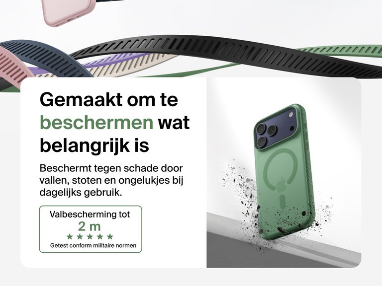 Belkin SheerForce Grip Series Case for iPhone 17 shown with textured grip and impact protection against drops.