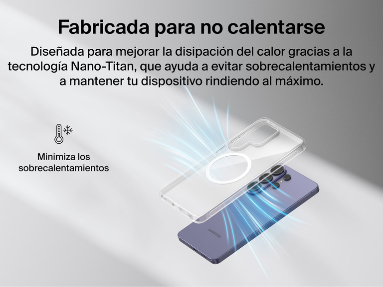 Belkin SheerForce Clear Series Case for Samsung Galaxy S26 shown with elevated edge protection, featuring raised front and camera edges, tactile buttons, and grooved sides for enhanced grip and impact protection.