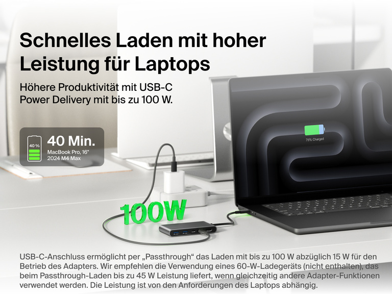 Belkin Connect 5-Port USB-C Hub with Dual USB-C Ports delivers fast laptop charging with up to 100W USB-C Power Delivery.