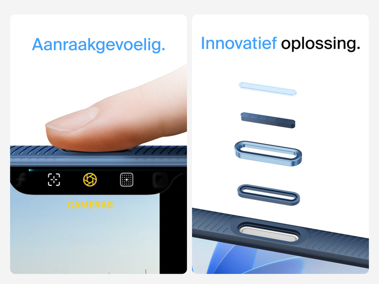 Belkin SheerForce Grip Series Case for iPhone 17 with MagSafe ring, raised edges, and floating tinted buttons for precision protection.