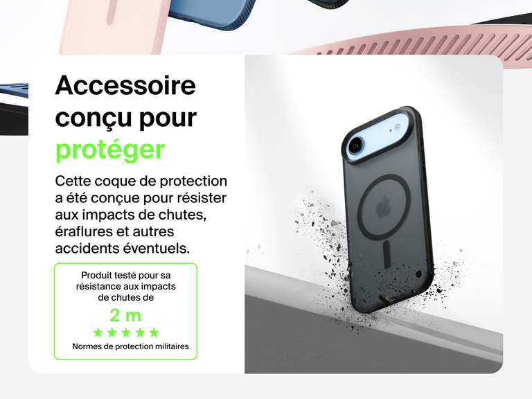 Belkin SheerForce Grip Series Case for iPhone 17 shown with textured grip and impact protection against drops.