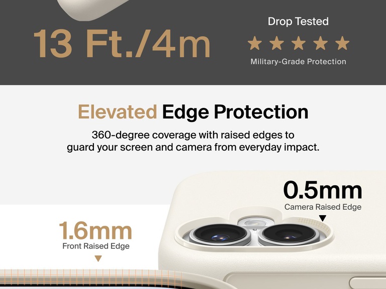 Belkin ScreenForce Protect Series Case for iPhone 17 with elevated edge design and military-grade drop protection up to 13 feet.