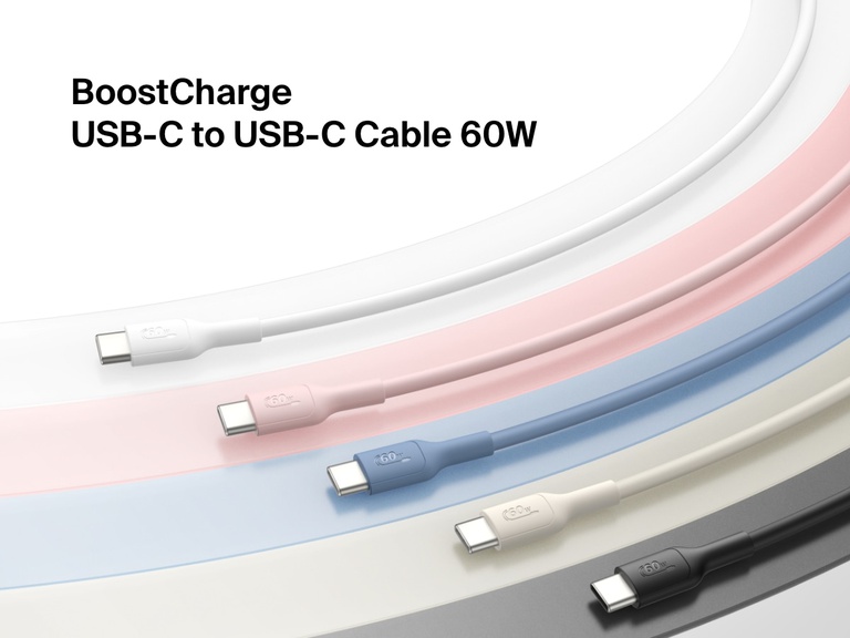Image displaying multiple color options of the Belkin BoostCharge Pro USB-C to USB-C Braided Cable 60W, designed for fast charging and reliable power delivery for USB-C devices.