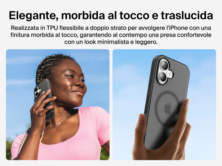 Belkin SheerForce Grip Series Case for iPhone 17 with slim translucent design and soft-touch finish for a comfortable grip.