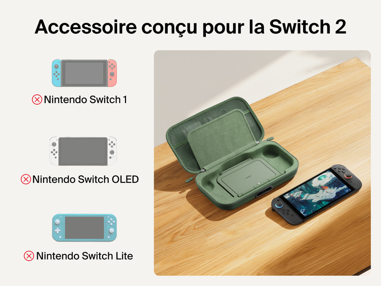 Belkin Gaming Charging Case Pro for Nintendo Switch 2 shown with custom-fit interior and compatibility notice indicating it is designed exclusively for Switch 2, not Switch, Switch OLED, or Switch Lite.