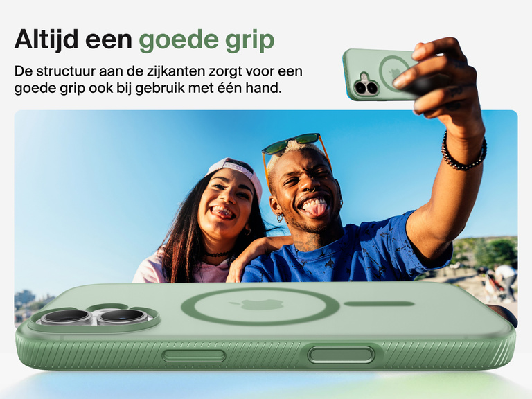 Belkin SheerForce Grip Series Case for iPhone 17 with military-grade drop protection and textured non-slip grip.