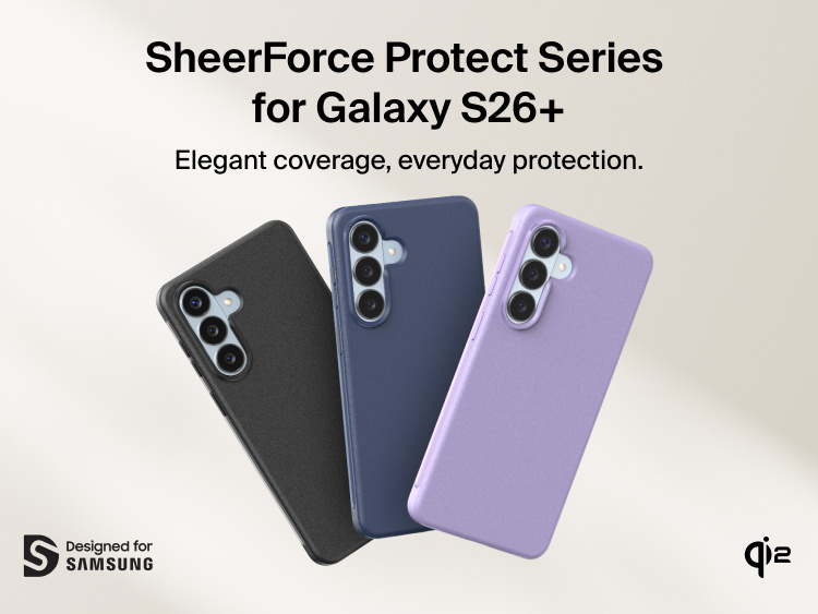 Belkin SheerForce Protect Series Case for Samsung Galaxy S26 shown on device, offering slim, durable everyday protection with a precision fit designed for Samsung compatibility.