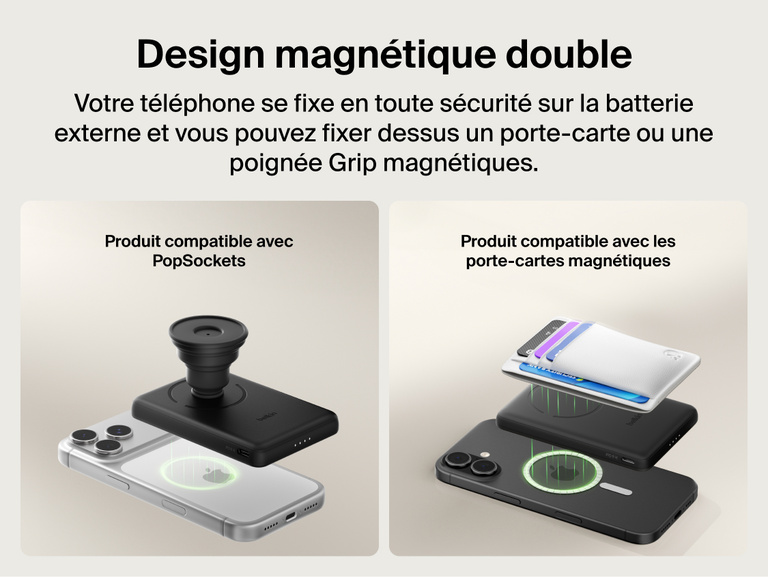 Belkin BoostCharge Slim Magnetic Power Bank 5K with Qi2 highlighting an ultra-slim, lightweight design with smart thermal control for safe, pocket-friendly portable charging.