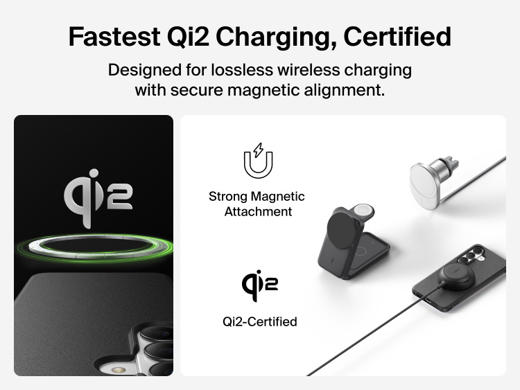 Belkin SheerForce Protect Series Case for Samsung Galaxy S26 supporting Qi2 25W certified wireless charging with strong magnetic alignment for fast, secure power delivery.