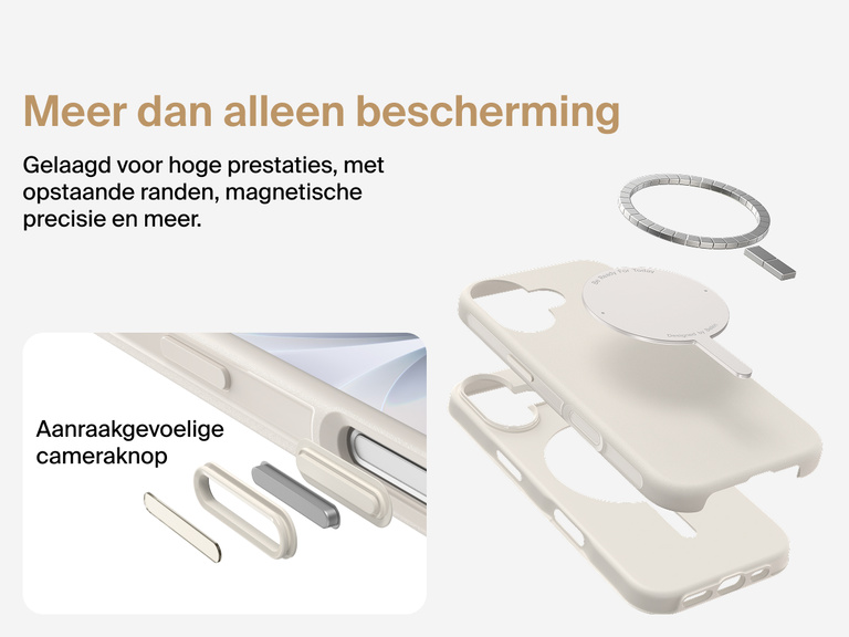 Belkin ScreenForce Protect-hoesje voor de iPhone 17, met MagSafe en Qi2-compatibiliteit voor stevige magnetische bevestiging op laders en accessoires.