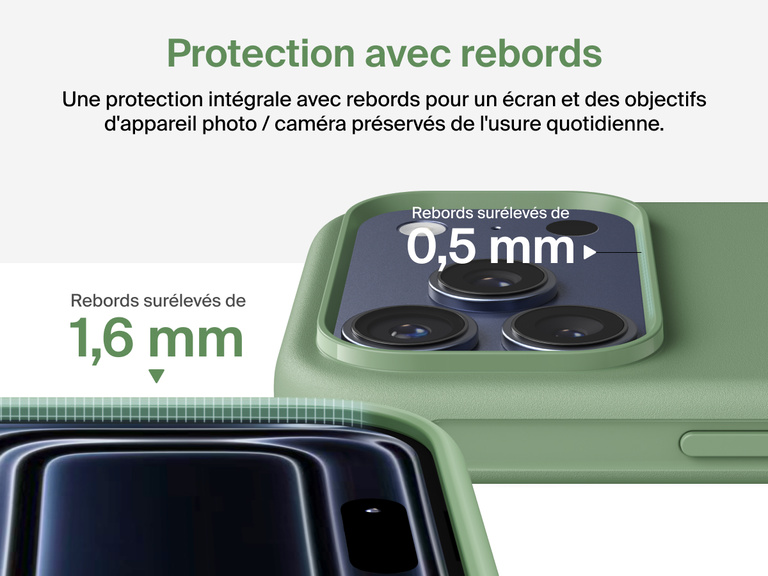 Coque de protection Belkin ScreenForce Protect Series pour iPhone 17 avec rebords et protection anti-impacts de chutes de moins de 4&nbsp;m.