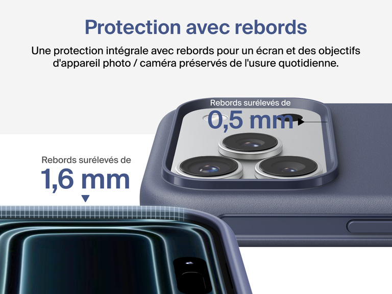 Coque de protection Belkin ScreenForce Protect Series pour iPhone 17 avec rebords et protection anti-impacts de chutes de moins de 4&nbsp;m.