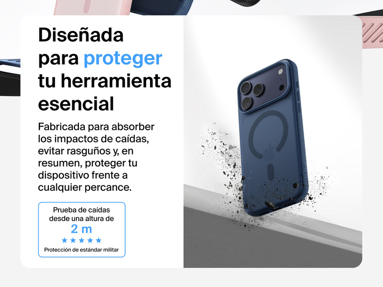 Belkin SheerForce Grip Series Case for iPhone 17 shown with textured grip and impact protection against drops.