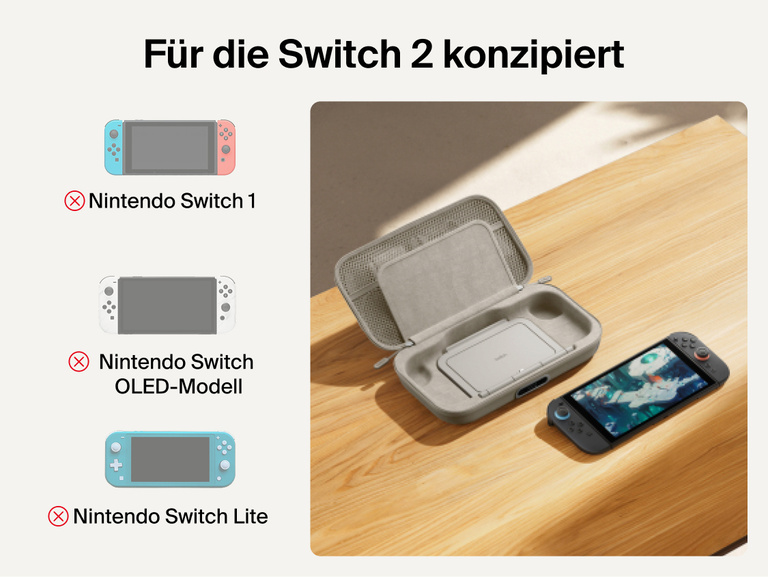 Belkin Gaming Charging Case Pro for Nintendo Switch 2 shown with custom-fit interior and compatibility notice indicating it is designed exclusively for Switch 2, not Switch, Switch OLED, or Switch Lite.