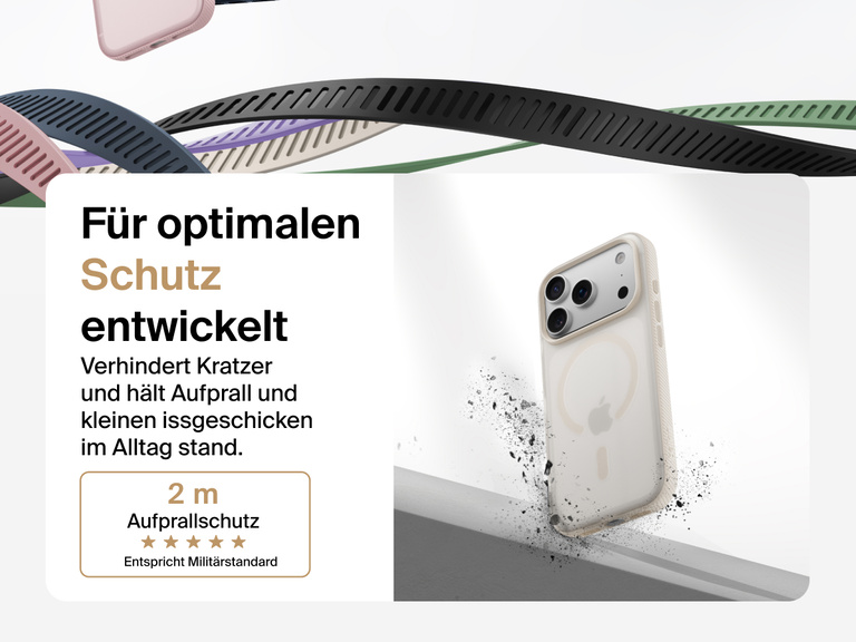 Belkin SheerForce Grip Series Case for iPhone 17 shown with textured grip and impact protection against drops.