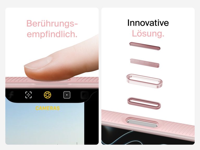 Belkin SheerForce Grip Series Case for iPhone 17 with MagSafe ring, raised edges, and floating tinted buttons for precision protection.