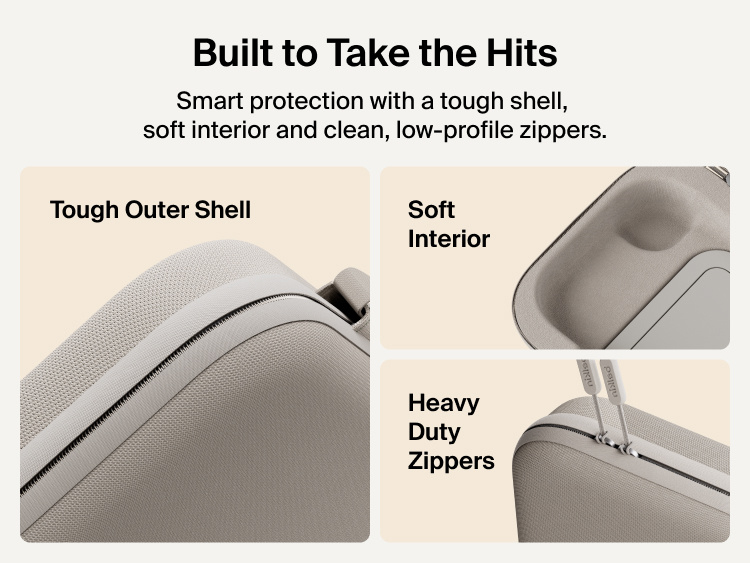 Belkin Gaming Charging Case Pro for Nintendo Switch 2 shown with tough outer shell, soft protective interior, and heavy-duty low-profile zippers for durable travel protection.