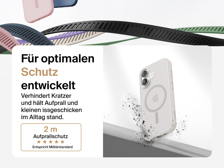 Belkin SheerForce Grip Series Case for iPhone 17 shown with textured grip and impact protection against drops.