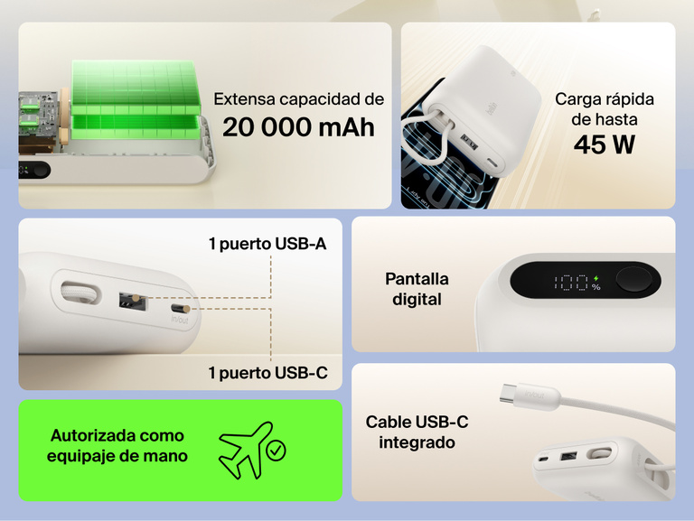 Belkin UltraCharge 20K 45W power bank with integrated USB-C cable, digital display, dual ports, and high-capacity battery for fast, travel-ready charging