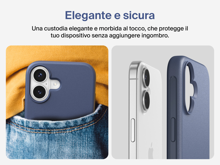 Immagine della custodia Belkin SheerForce Protect Series per iPhone 17 con pulsante touch per la fotocamera e design a strati per garantire un aggancio magnetico ottimale e una protezione durevole.
