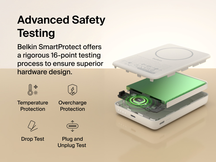 Slim Magnetic Power Bank 10K with Qi2 internal components exploded view highlighting thermal management and safety protection features