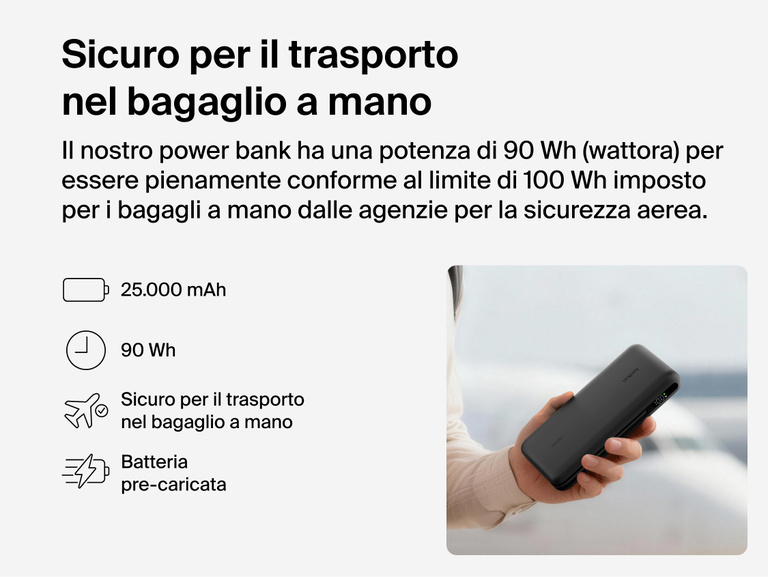 Belkin UltraCharge Pro Laptop Power Bank 25K handheld portable charger with 25,000 mAh capacity and 90Wh TSA carry-on compliant battery for travel