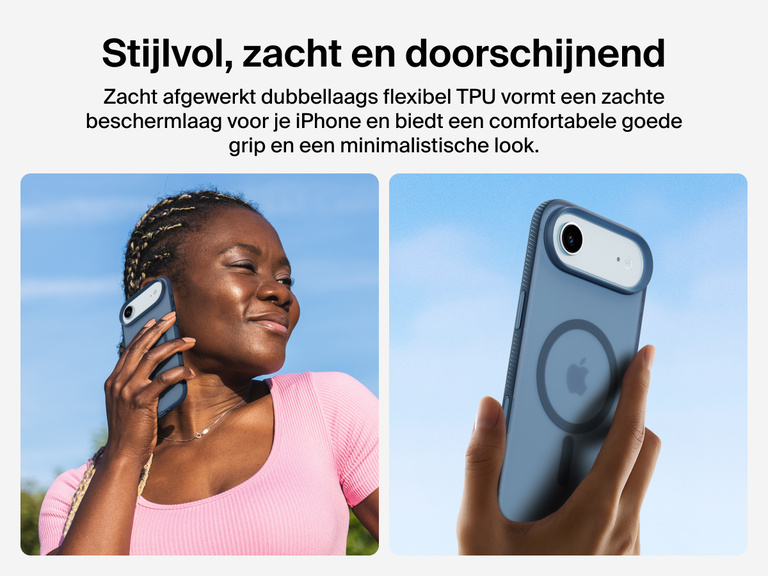 Belkin SheerForce Grip Series Case for iPhone 17 with slim translucent design and soft-touch finish for a comfortable grip.