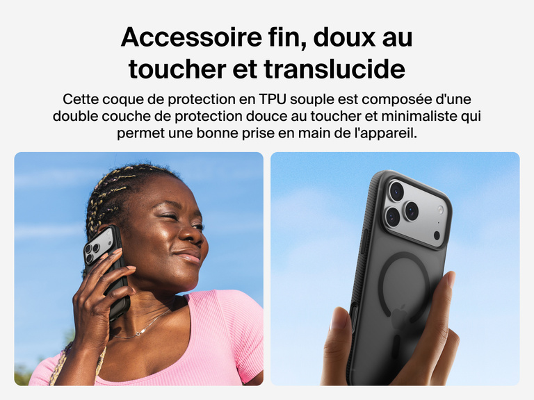 Belkin SheerForce Grip Series Case for iPhone 17 with slim translucent design and soft-touch finish for a comfortable grip.