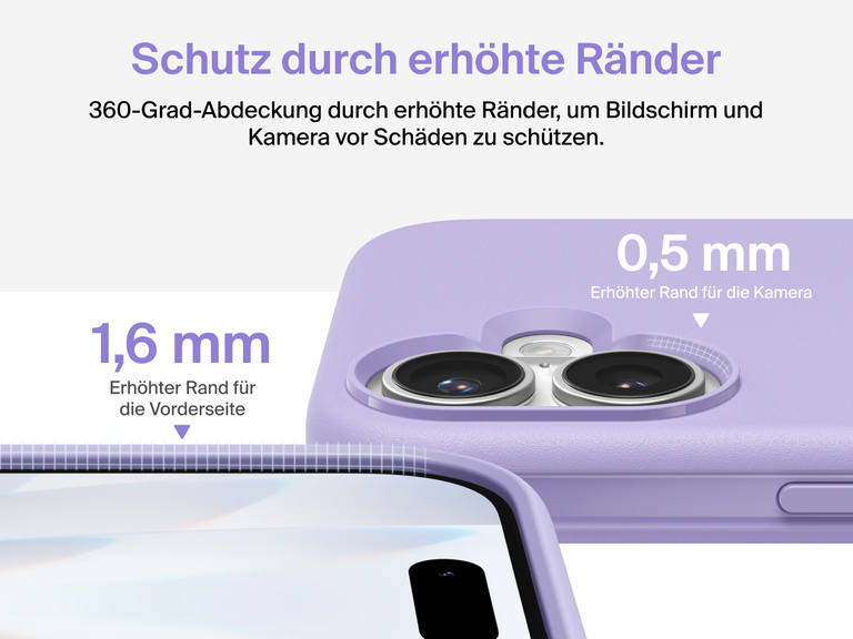 Belkin H&uuml;lle der SheerForce Protect Serie f&uuml;r das iPhone 17 mit erh&ouml;hten R&auml;ndern, die dem Milit&auml;rstandard f&uuml;r Schutz bei Aufprall aus bis zu 4&nbsp;m H&ouml;he entspricht.