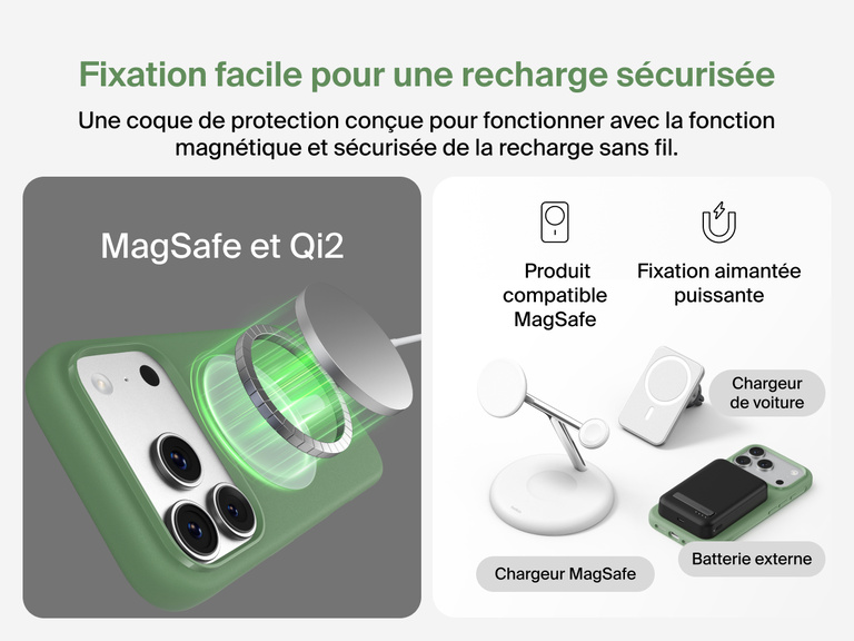 Coque de protection Belkin ScreenForce Protect&nbsp;Series pour iPhone&nbsp;17 avec rebords prot&eacute;geant l'&eacute;cran et les objectifs, con&ccedil;ue pour une recharge sans fil magn&eacute;tique fluide.