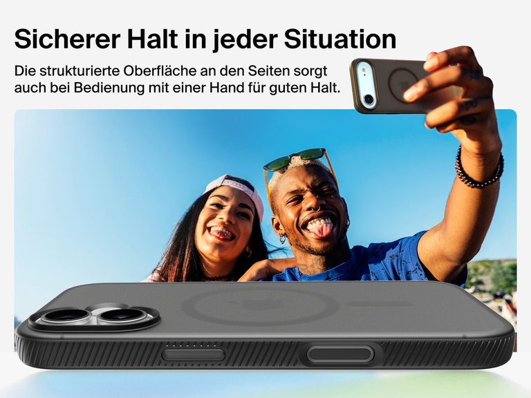 Belkin SheerForce Grip Series Case for iPhone 17 with military-grade drop protection and textured non-slip grip.