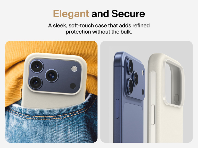 Belkin ScreenForce Protect Series Case for iPhone 17 featuring touch-sensitive camera button and layered design for magnetic precision and durable protection.