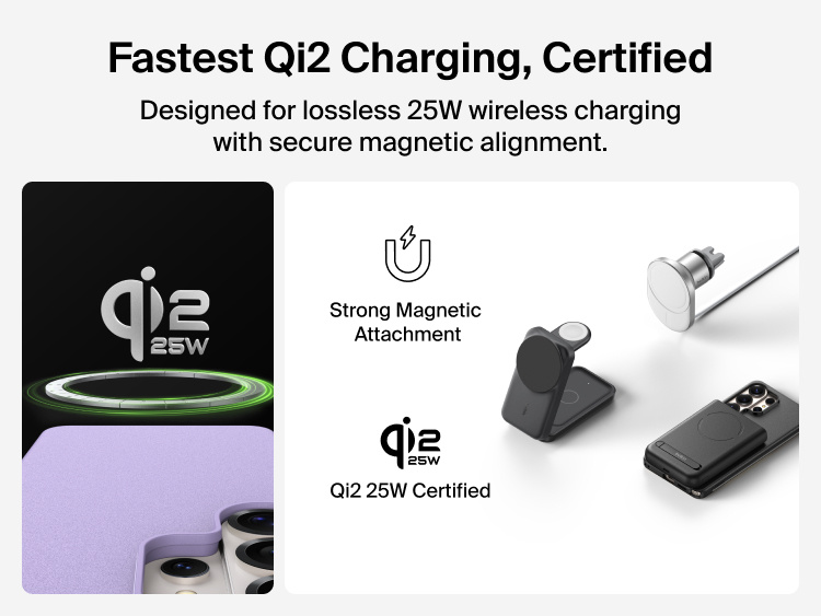Belkin SheerForce Protect Series Case for Samsung Galaxy S26 supporting Qi2 25W certified wireless charging with strong magnetic alignment for fast, secure power delivery.