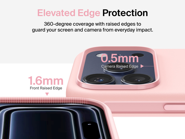 Belkin ScreenForce Protect Series Case for iPhone 17 with elevated edge design and military-grade drop protection up to 13 feet.