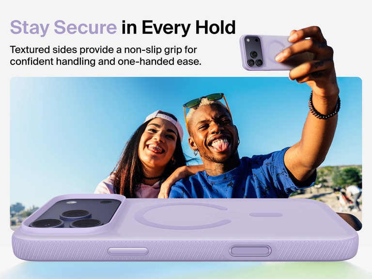 Belkin SheerForce Grip Series Case for iPhone 17 with military-grade drop protection and textured non-slip grip.